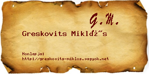 Greskovits Miklós névjegykártya